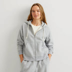 Women's full-zip hoodie with drawstring hood and front pouch pockets