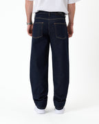 Men's dark rinse relaxed straight leg jeans with five-pocket design