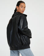 Women's oversized bomber jacket with collared neckline, zip front and elasticated hem