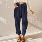 Women's high-waisted wide-leg corduroy trousers with rolled cuffs