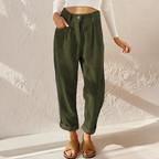 Women's high-waisted wide-leg corduroy trousers with rolled cuffs