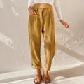 Women's high-waisted wide-leg corduroy trousers with rolled cuffs