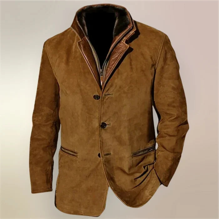 Men's vintage suede-look jacket with layered collar and button front