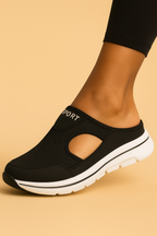 Women's slip-on trainers with textured panels, side cut-outs and a thick ridged sole
