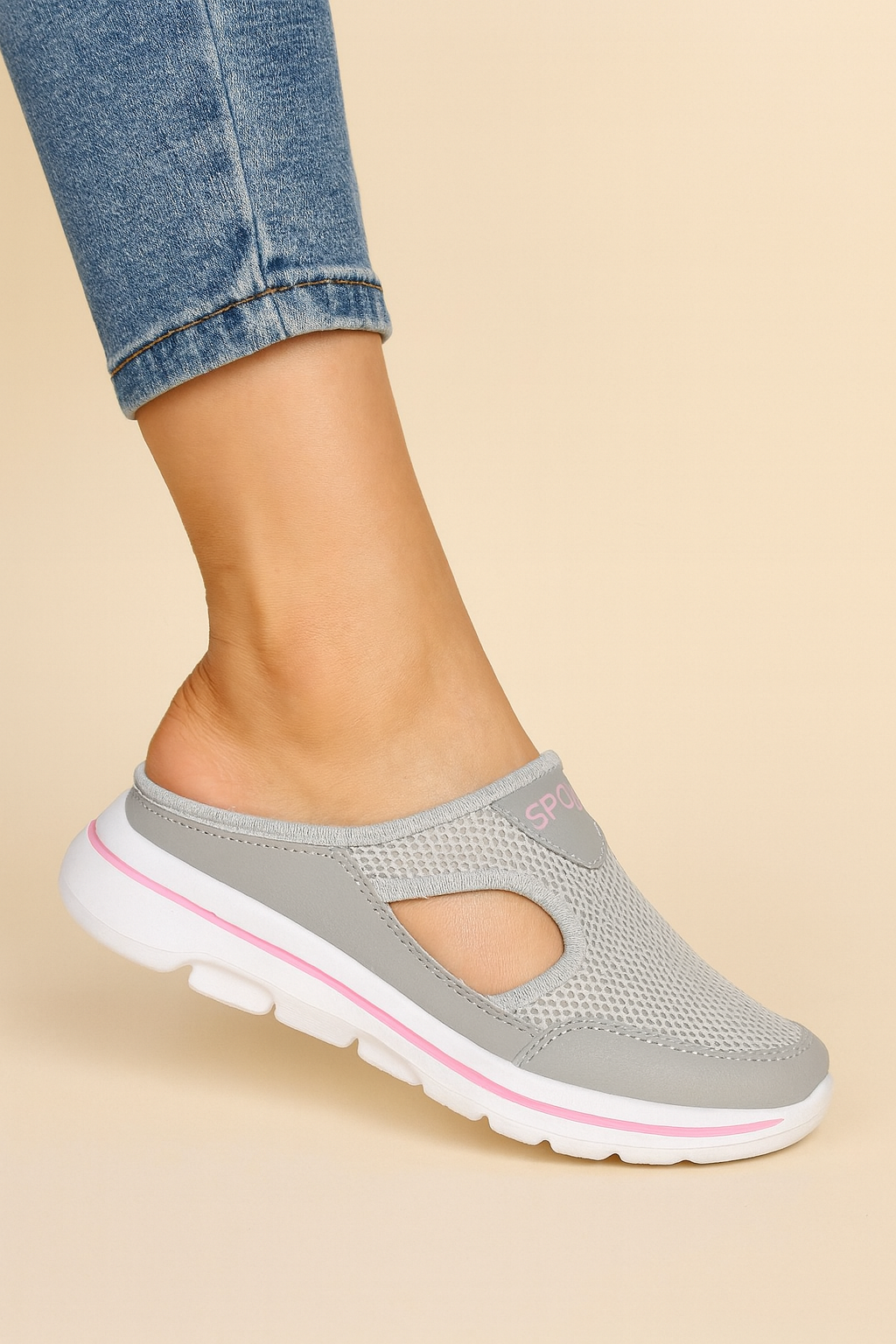 Women's slip-on trainers with textured panels, side cut-outs and a thick ridged sole