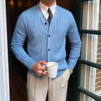 Men's V-neck ribbed cardigan with button front