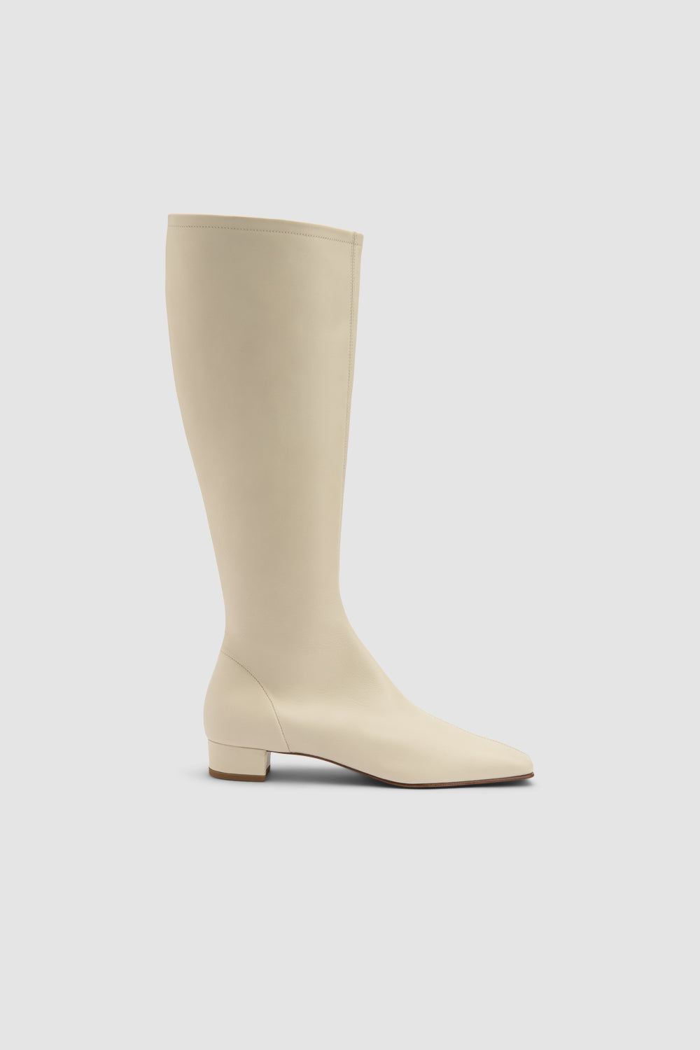 Women's off white knee-high boots with square toe and low block heel