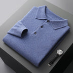 Long sleeve knit polo sweater with collar and button placket