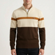 Men's striped half-zip jumper with raised collar and ribbed trims