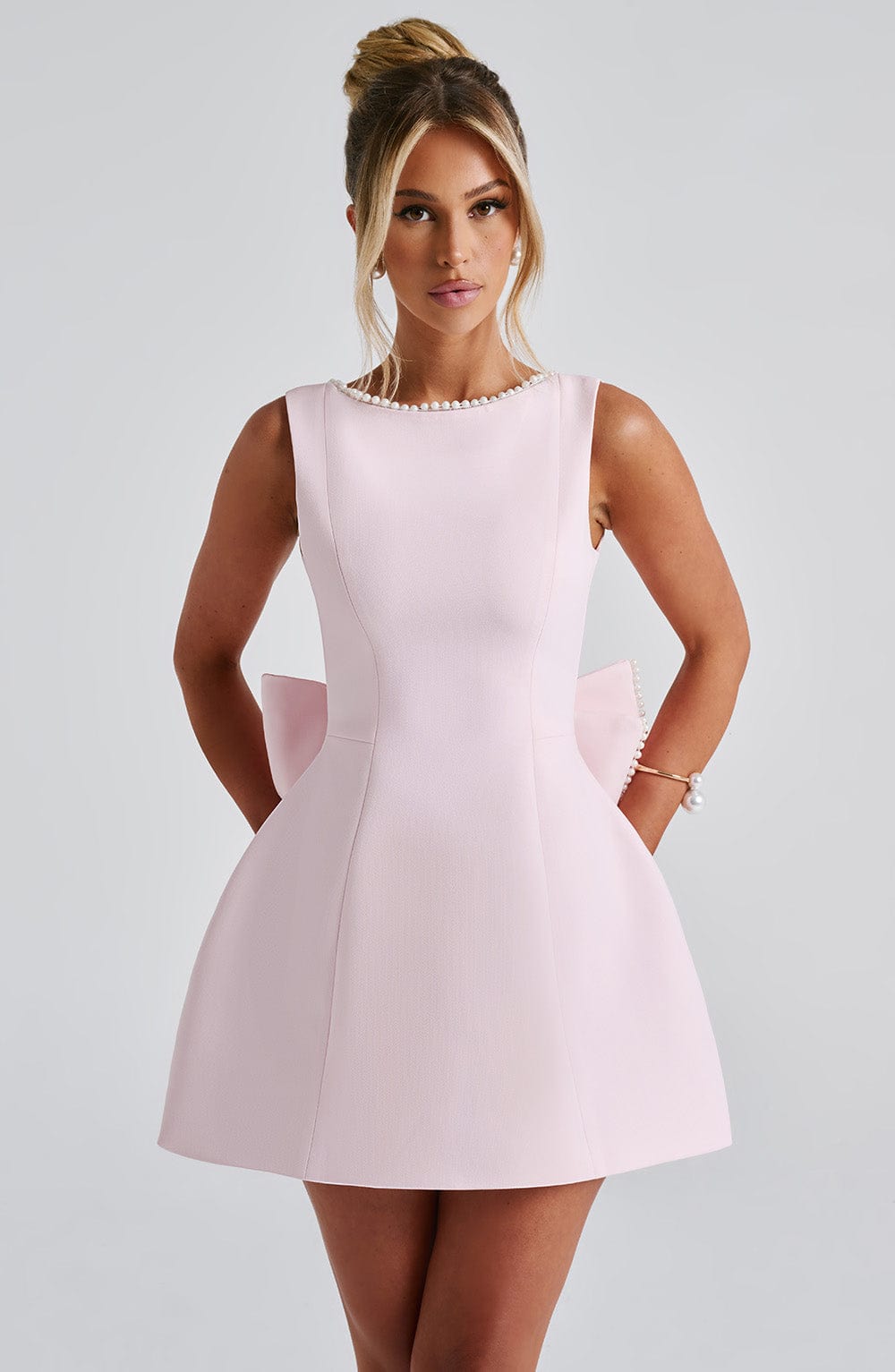 Women's Structured Mini Dress with Oversized Bow Back