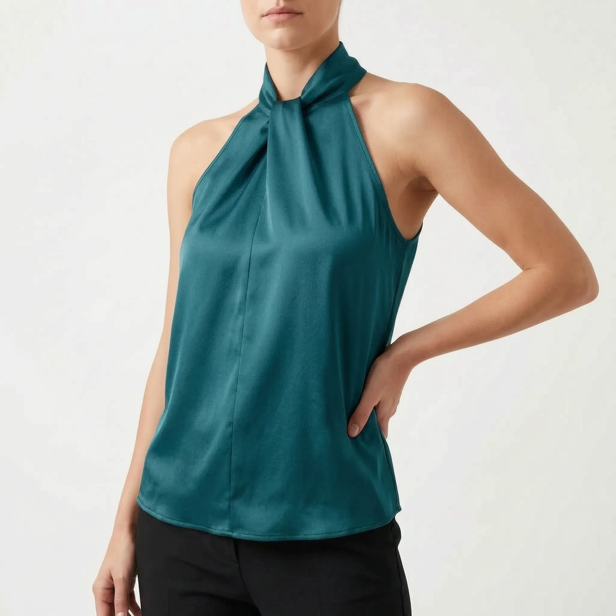 Elegra  - Smooth High-Neck Halter Top Evening Dinner Events