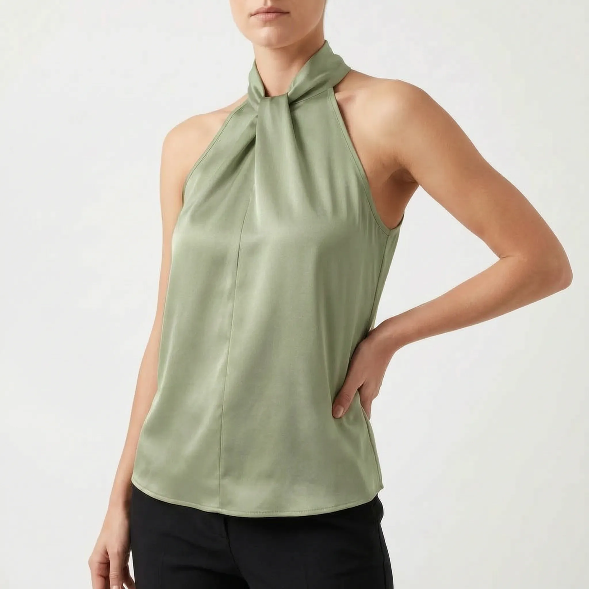 Elegra  - Smooth High-Neck Halter Top Evening Dinner Events