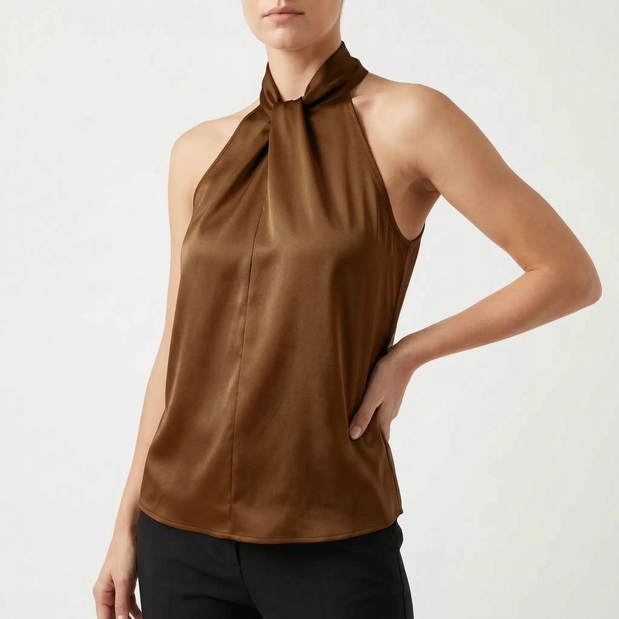 Elegra  - Smooth High-Neck Halter Top Evening Dinner Events