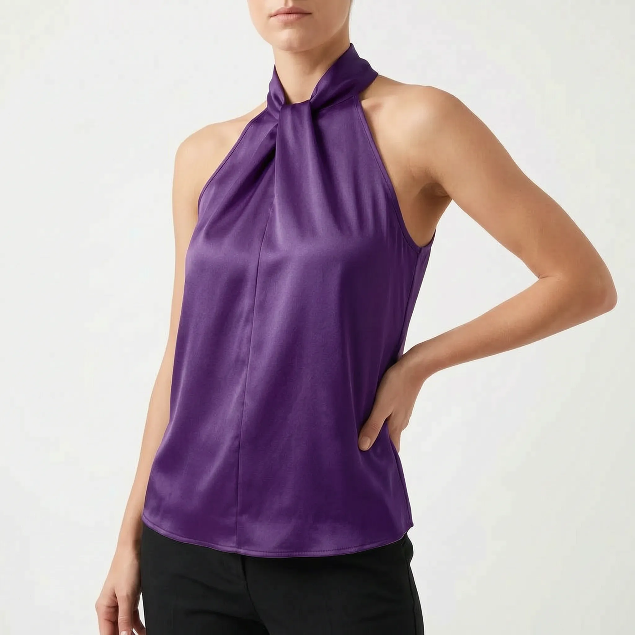 Elegra  - Smooth High-Neck Halter Top Evening Dinner Events