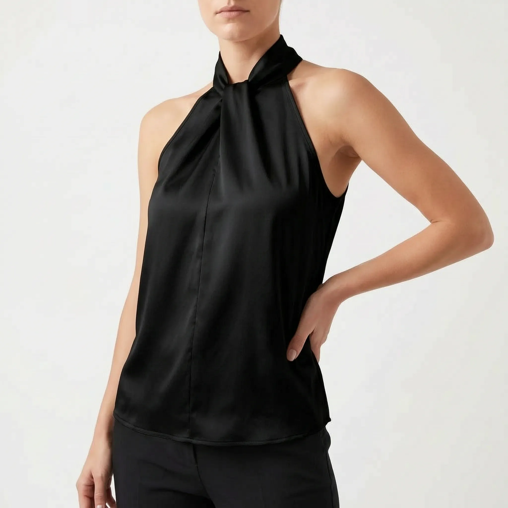 Elegra  - Smooth High-Neck Halter Top Evening Dinner Events