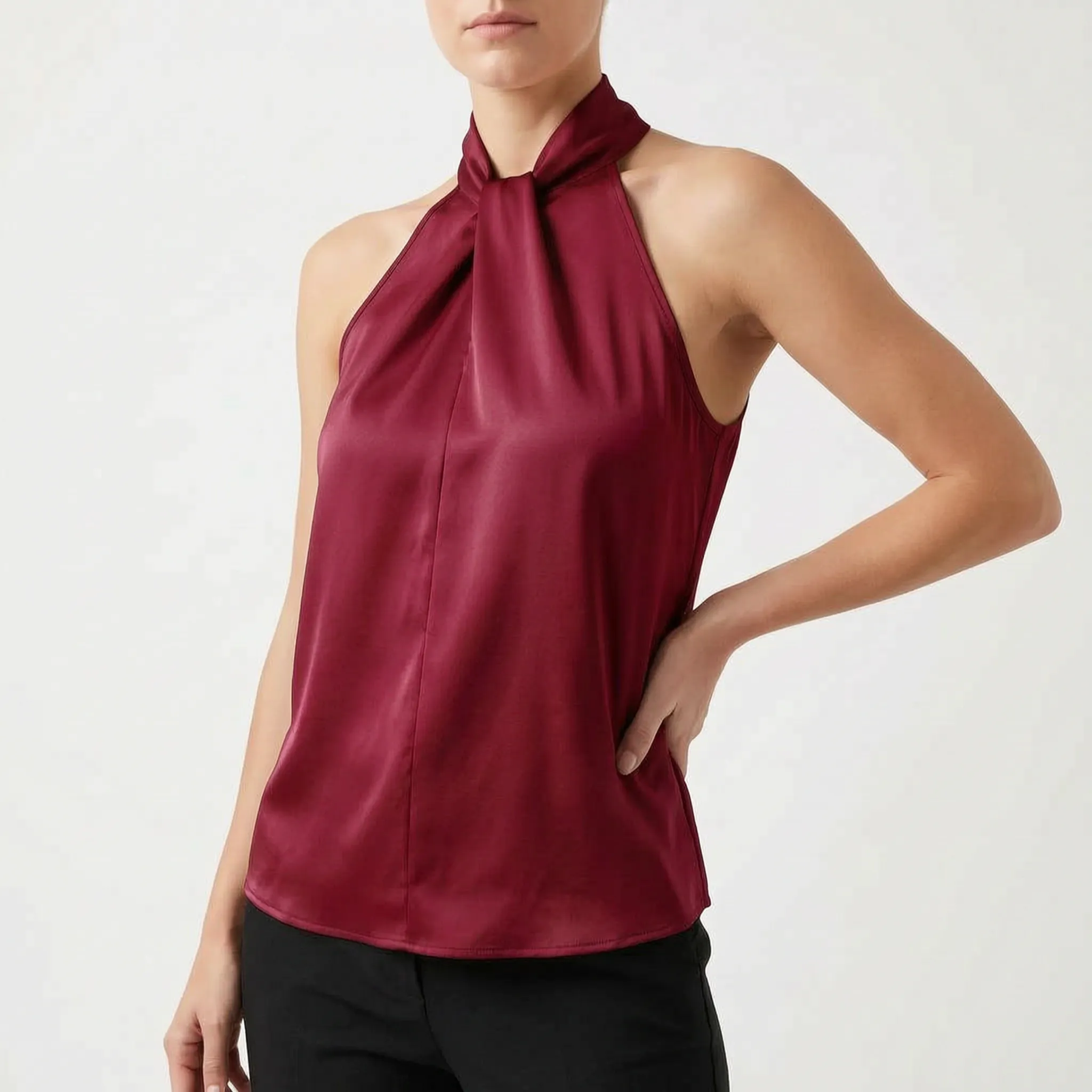 Elegra  - Smooth High-Neck Halter Top Evening Dinner Events