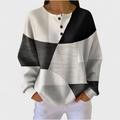 Women's colour-block jumper with crew neckline, button placket and long sleeves
