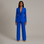 Women's tailored trouser suit set with long blazer and wide-leg trousers
