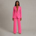 Women's tailored trouser suit set with long blazer and wide-leg trousers