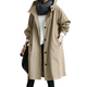 Women's long hooded coat with button front, pockets and gathered sleeves