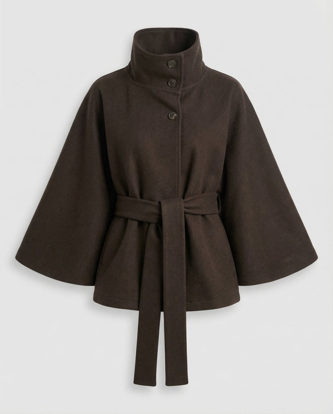 Women's belted shacket jacket with high collar and wide three-quarter sleeves