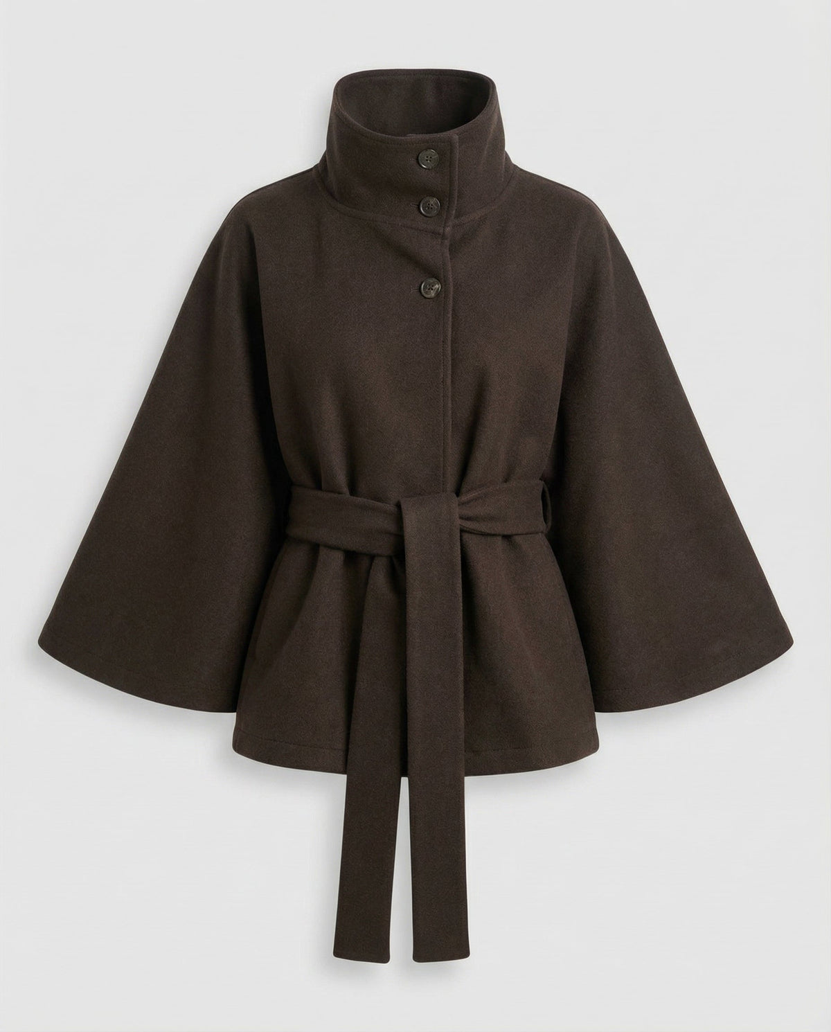Women's belted shacket jacket with high collar and wide three-quarter sleeves