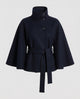 Women's belted shacket jacket with high collar and wide three-quarter sleeves