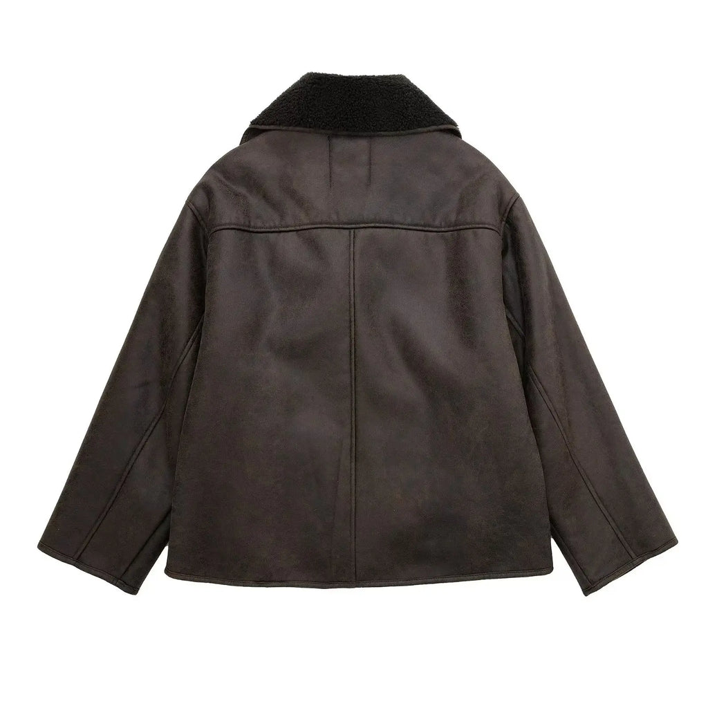 Women's relaxed jacket with wide shearling-style collar