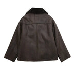 Women's relaxed jacket with wide shearling-style collar
