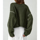 Women's crew neck knit sweater with contrast stitch sleeve details