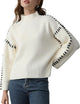 Women's crew neck knit sweater with contrast stitch sleeve details