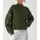 Women's knit sweater with contrast stitch trim and long sleeves