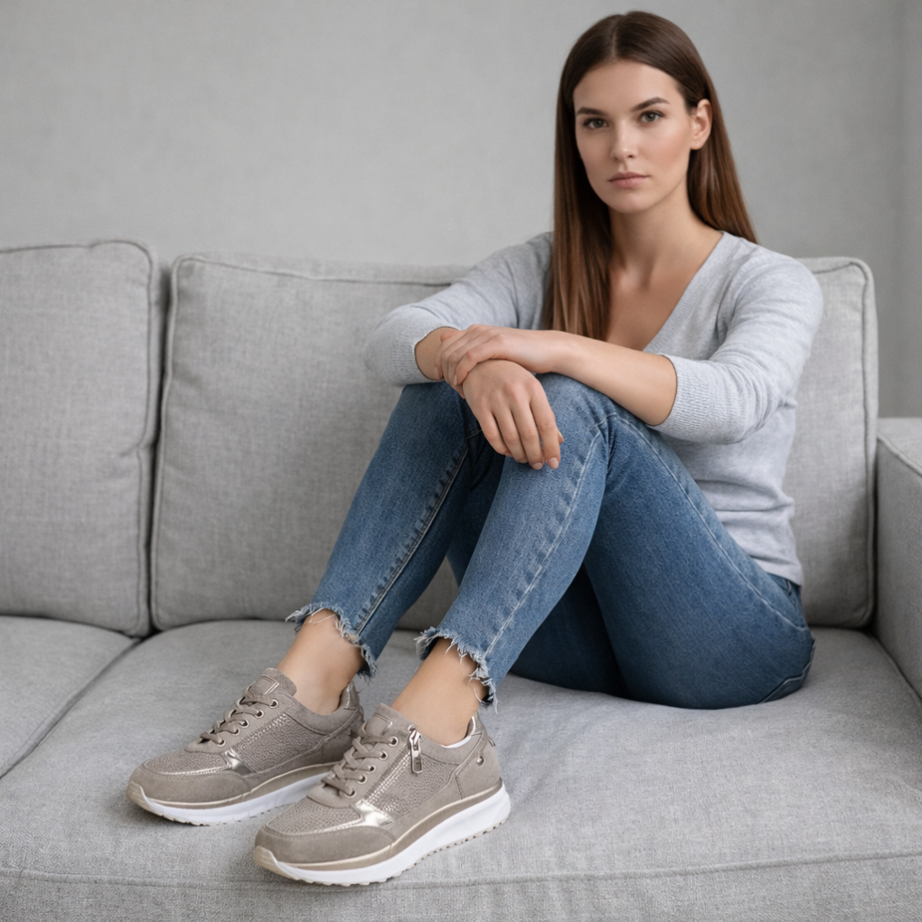 Women's low-top sneakers with lace-up fronts, side zips and perforated panels