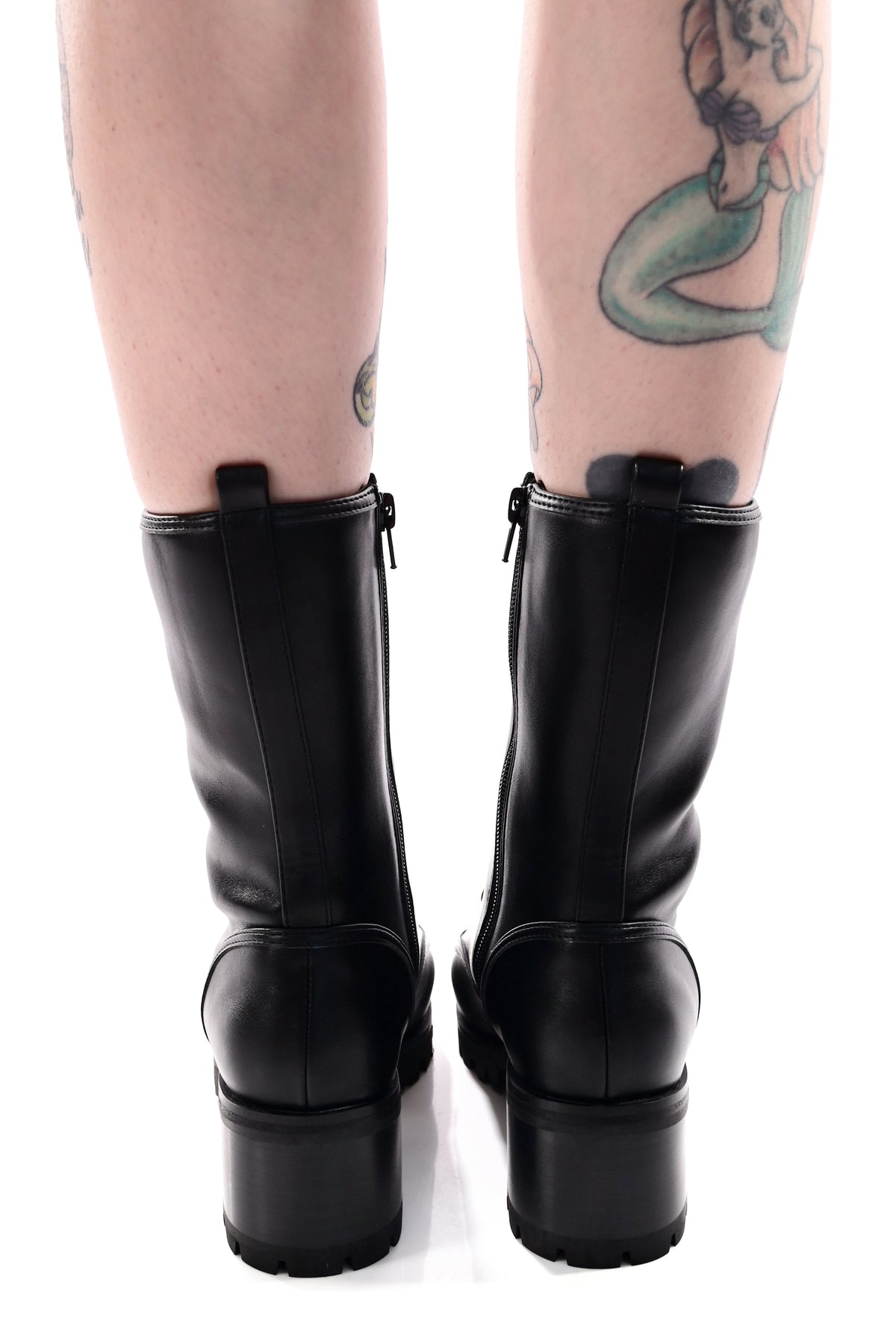 Women's black lace-up combat boots with block heels
