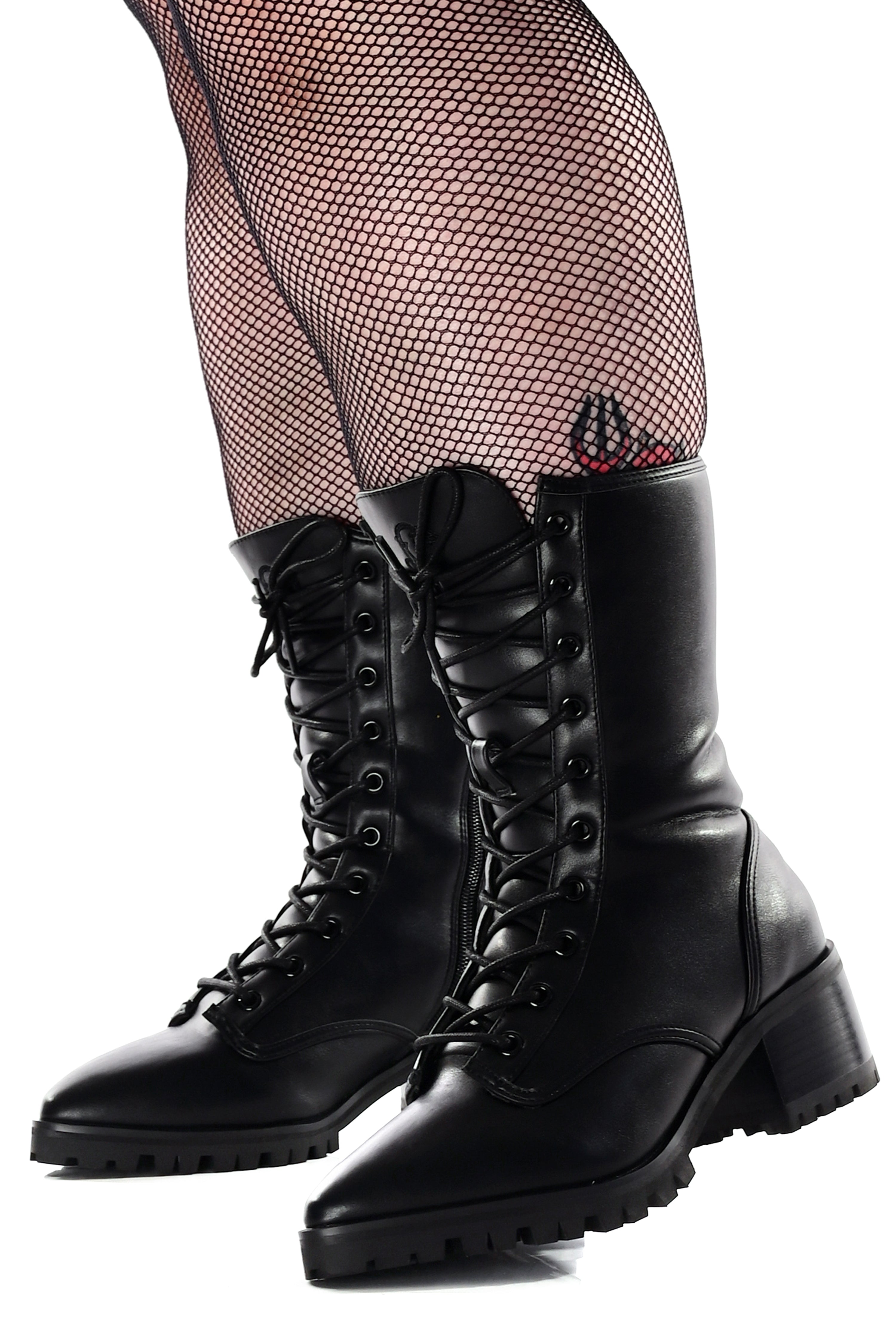 Women's black lace-up combat boots with block heels