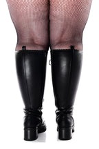 Women's tall black lace-up combat boots with block heels