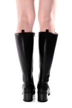 Women's tall black lace-up combat boots with block heels