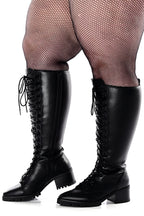 Women's tall black lace-up combat boots with block heels