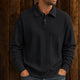 Men's textured polo sweater with collared neckline, buttons and long sleeves
