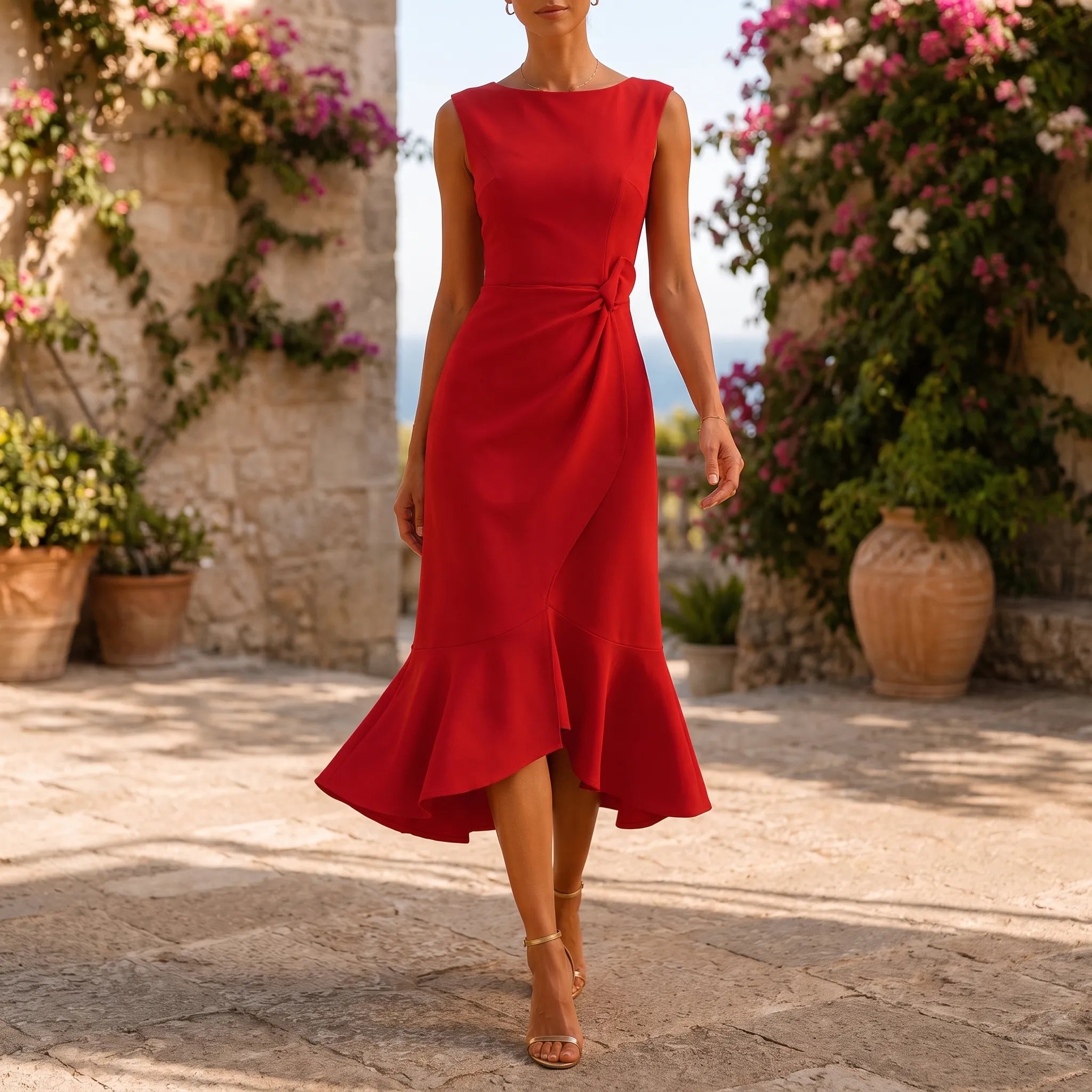 EvoraDress  - Elegant Sleeveless Midi Dress Wedding Receptions