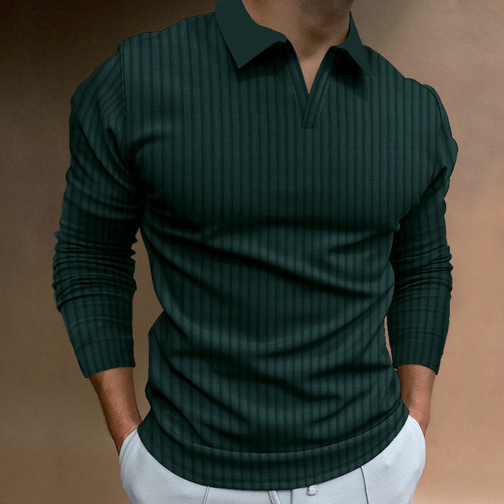 Men's Ribbed Open-Collar Polo Jumper