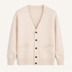 Men's V-neck button cardigan with long sleeves and front patch pockets