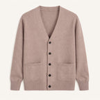 Men's V-neck button cardigan with long sleeves and front patch pockets