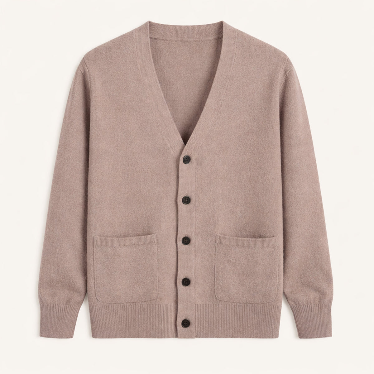 Men's V-neck button cardigan with long sleeves and front patch pockets