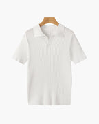 Men's short-sleeve ribbed polo shirt with open collar