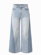 Women's light blue high-rise wide leg jeans with front pockets and full-length hems