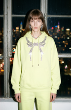 Black embellished hoodie with drawstring hood and wing motif