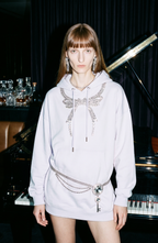 Black embellished hoodie with drawstring hood and wing motif