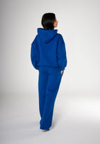 Blue long-sleeve logo hoodie with hood and kangaroo pocket
