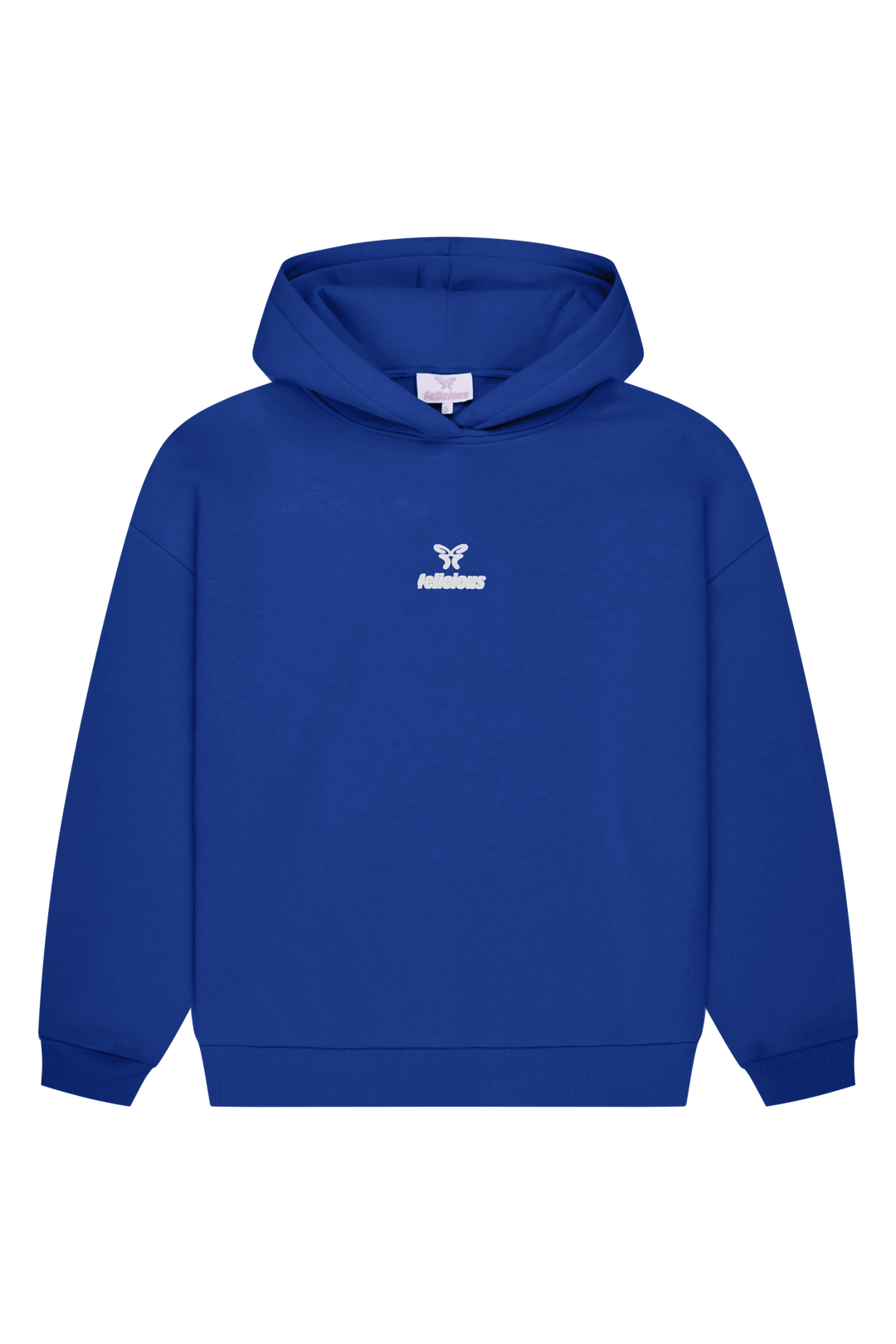 Blue long-sleeve logo hoodie with hood and kangaroo pocket